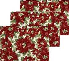 Set of 3 Tapestry Kitchen Placemats,12"x18", CHRISTMAS POINSETTIA FLOWERS # 3,CH