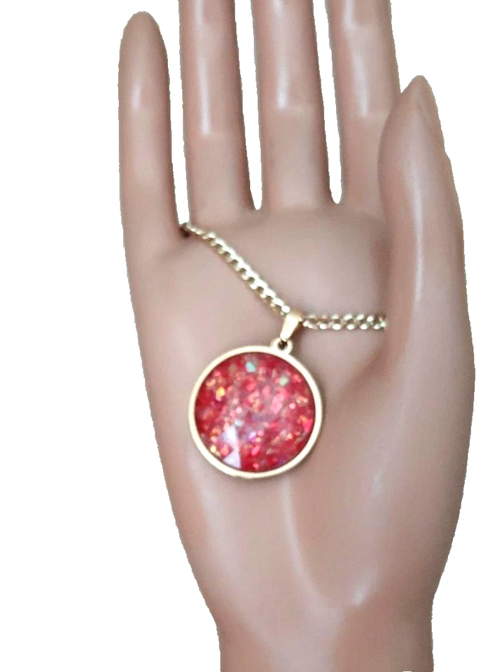 Colgante de ópalo 25 mm facetado ópalo de fuego mexicano en acero inoxidable 18 quilates GP Foto 4 de 4