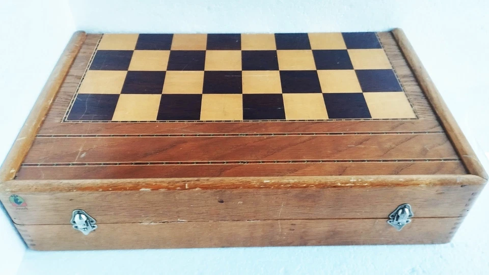 Échecs ancien type Hastings, France, 1900's King 90mm + coffret échiquier/back.. - Photo 4/4