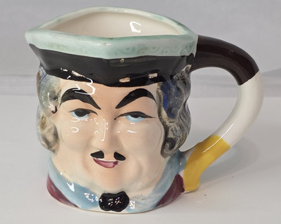 Vintage Toby Pitcher Blue Hat Colonial Man Small Ceramic Jug w/ Mustache Lt Face