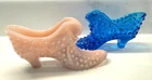PINK & BLUE VINTAGE FENTON CAT HEAD GLASS SHOE SLIPPER HOBNAIL