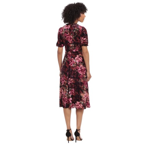 Maggy London NWT Sz 8 Farron Midi Dress Burnout Velvet Floral Keyhole Empire - Picture 2 of 14