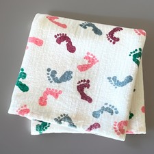 Hospital Baby Blanket Footprints Feet Print White Receiving Blanket 100 Cotton