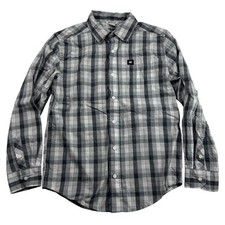 CAT Caterpillar Gray White Plaid Button Up Shirt Cotton Polyester L/S Size S