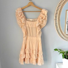 LoveShackFancy Ivoire Peach Cotton Silk Ruffle Mini Dress S Cottagecore