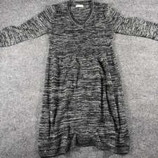 Calvin Klein Marled Knit Sweater Dress Long Sleeve V-Neck Fit & Flare Gray Black