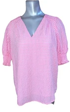 Jade Melody Tam women’s XS pink and white checkered gingham blouse