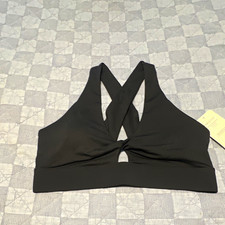 Fabletics Oasis Twist-Front Sports Bra Black L/10 Support Crossback NWT