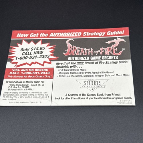 Breath of Fire (Super Nintendo SNES, 1994) CIB - Complete w/posters + Reg Card - Picture 10 of 22