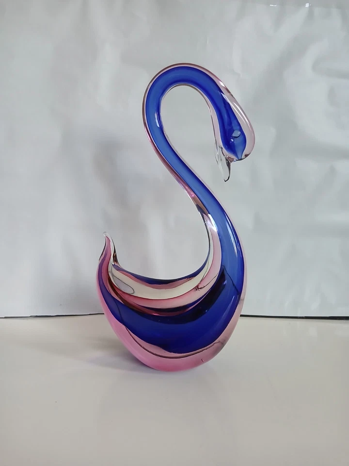 Huge! XL 16" Murano Archimede Seguso Pink Purple Sommerso Swan Bird Glass Figure - Image 4 of 4