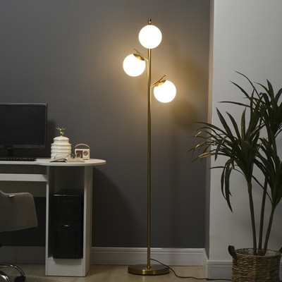Gold Modern Floor Lamp with Globe Shades, Standing Lamp, Gold