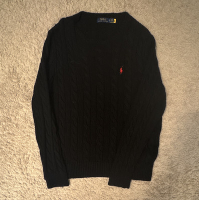 Polo Ralph Lauren Men s Cable-Knit Crewneck Pullover Sweater Black Red L/G