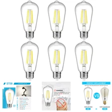 LED Edison Bulbs 6W 60W Equivalent Cool White 4000K ST58 Antique Filament Pack
