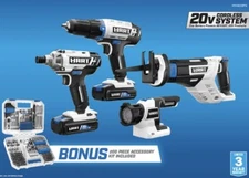 HART - 20V Cordless 4 Tool Combo Set with 200 Piece Accessory Kit and Tool bag.