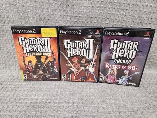 Guitar Hero Ps2 Game Lot Of 3 Guitar Hero II & III And 80's Tested 1 NO MANUAL - Picture 1 of 22