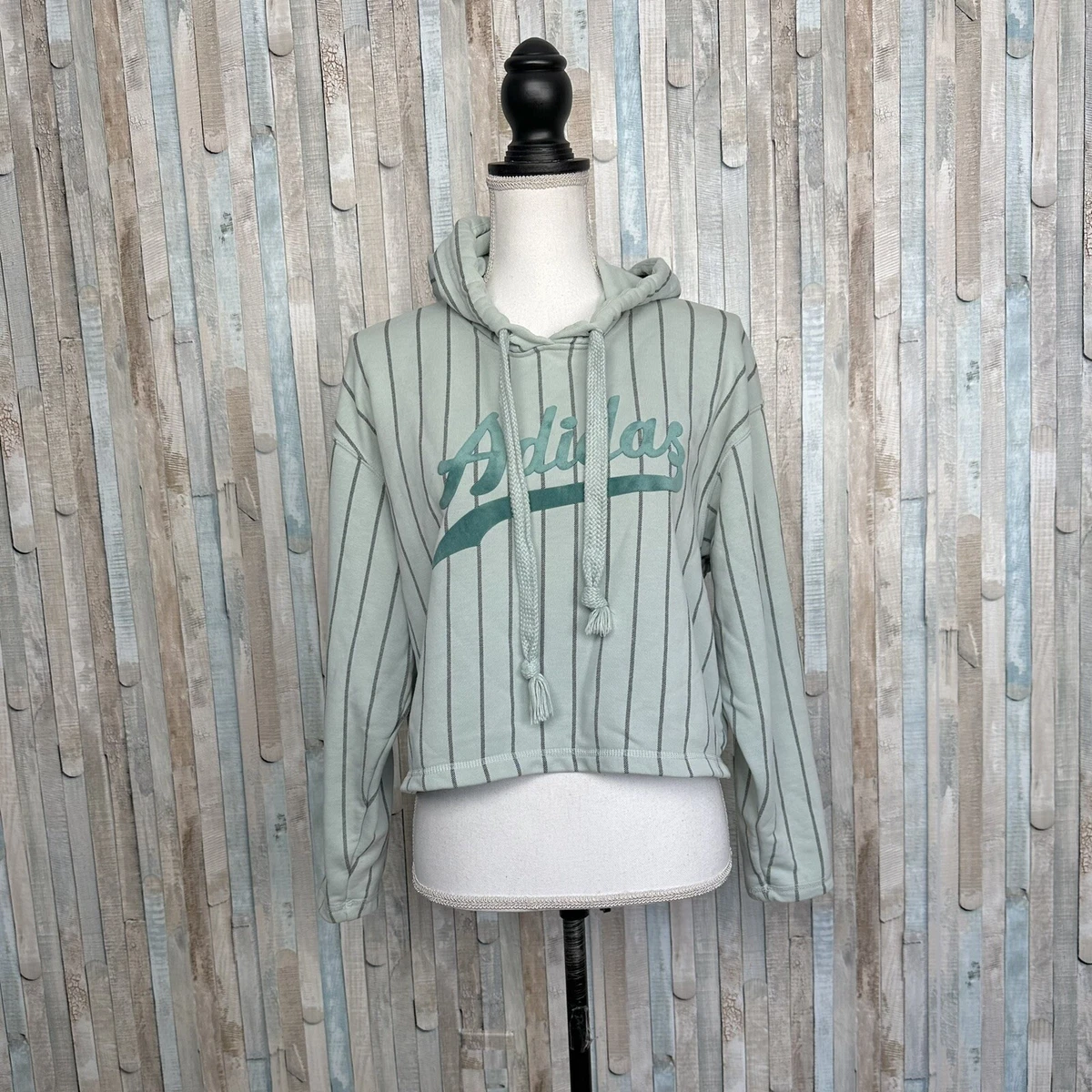 Adidas XS Originals Cropped Striped Hoodie Sweatshirt Top Crop