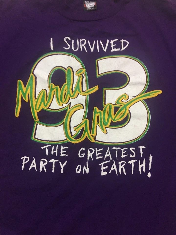 Camiseta vintage Screen Stars Best I Surviv 93 Mardi Gras púrpura talla XXL Foto 3 de 4