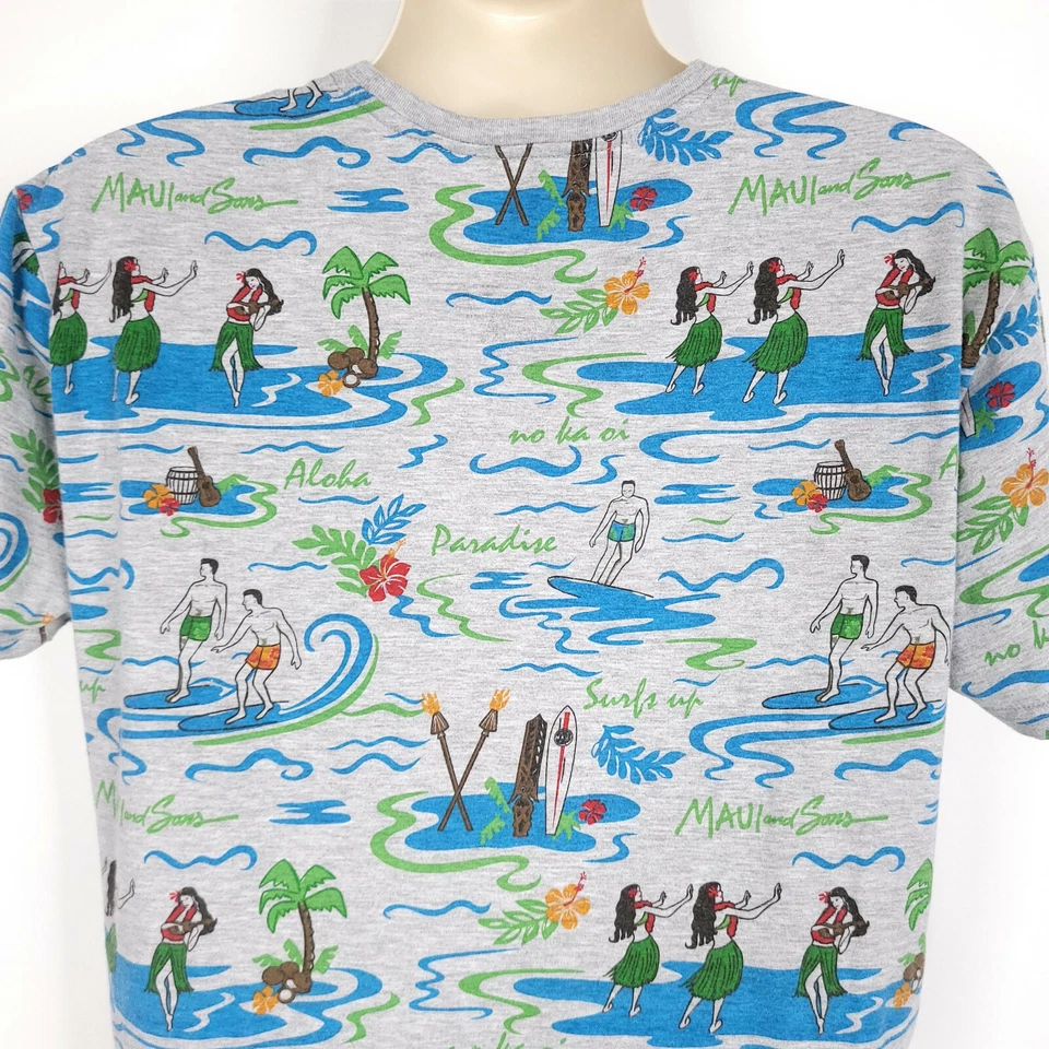 Мужская гавайская рубашка Maui and Sons очень большой многоцветный короткий рукав вырез лодочкой - Изображение 4 из 4