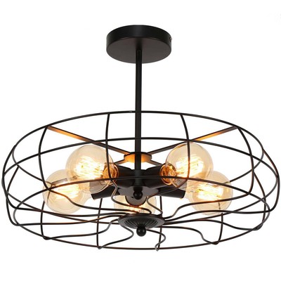 Vintage 5 Lights Semi Flush Mount Ceiling Fan Light Hanging