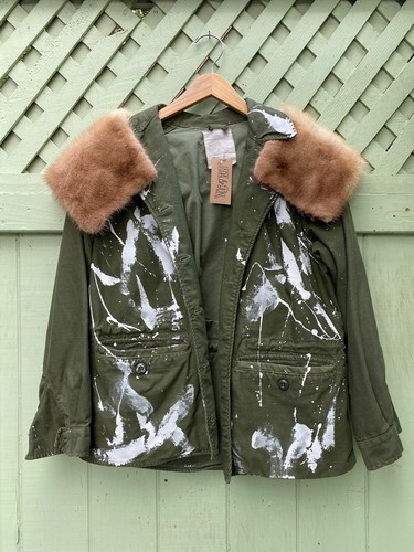 Vintage Hand Painted army jacket W/ Fur 