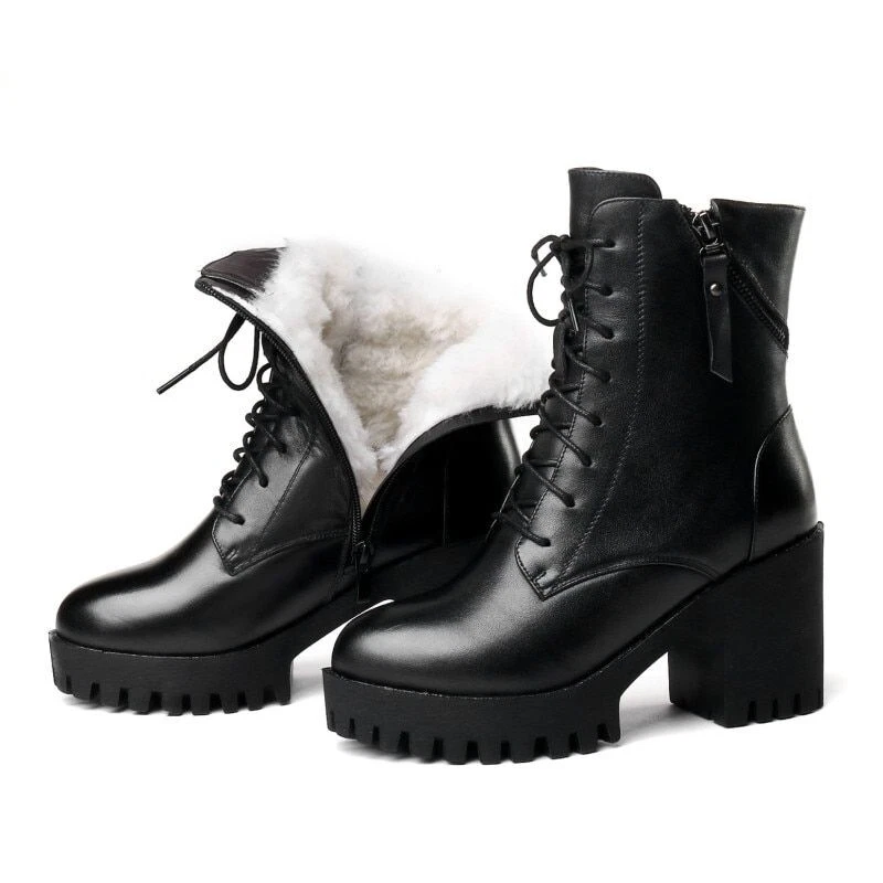 Women Bare Boots Genuine Leather Natural Wool Warm Winter Naked Shoes Fashion Bo