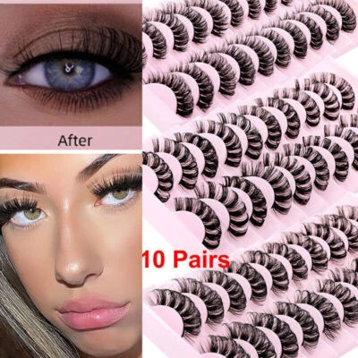 GZZHONGHENG625 10Pairs Russian Style Strip Lashes D Curl Mink False Eyelashes Full Curled UK
