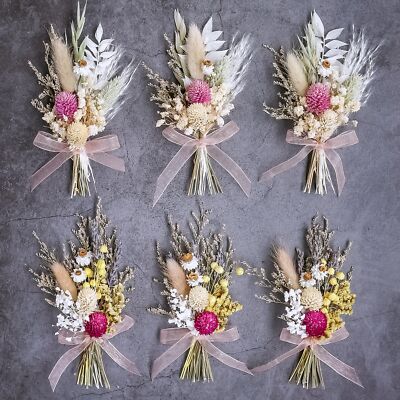 6 Pack Pink Mini Dried Flower Bouquet Party Plate Bridesmaid Proposal Cake
