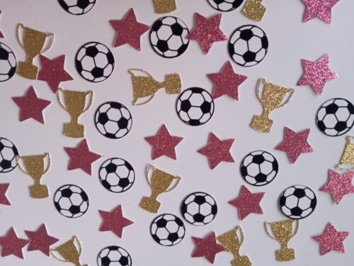 GIRLS FOOTBALL table confetti approx x 200 pieces, sparkly, glittery  - Picture 1 of 1