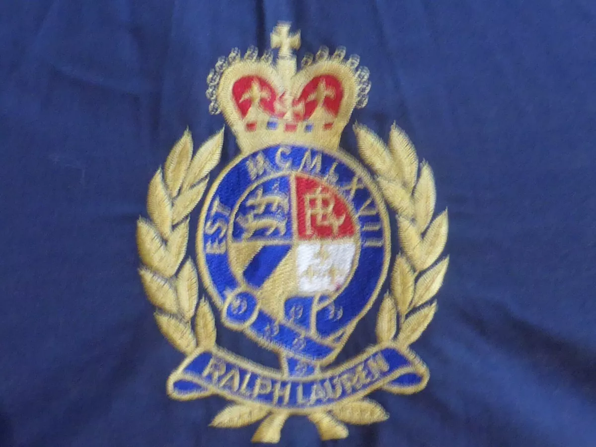 Vintage Ralph Lauren Polo Crest Navy Blue Umbrella Wood Handle & Shaft