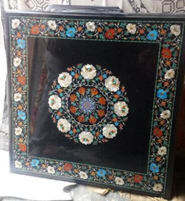 18'' black Marble Dining Coffee Corner Center inlay Table Top antique Mosaic o6