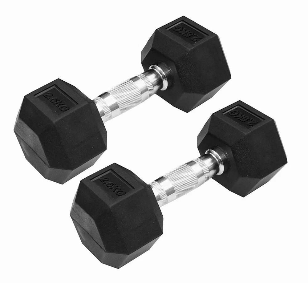 2 x 2.5kg Rubber Hex Dumbbells Pairs Weight Lifting Strength Training Home Gym