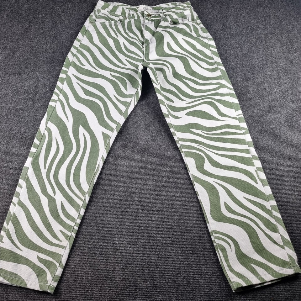 Cotton On Jeans Womens 10 Green White Zebra Print High Waist Mom Ankle Crop