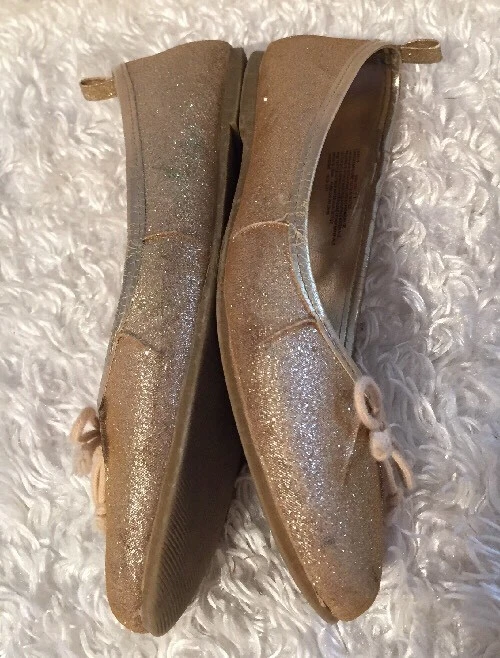 Gold Glitter Ballet Flats Shoes Size 4 Big Girls Slip On Dressy Casual Crazy 8 - Image 4 of 4
