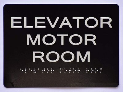 Elevator Motor Room Sign With Braille and Raised Letters Black (Aluminum, 5x7)
