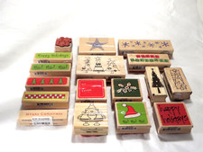 Craft Stamps Lot of 17 Holiday Christmas-Themed Wood Rubber Mounted