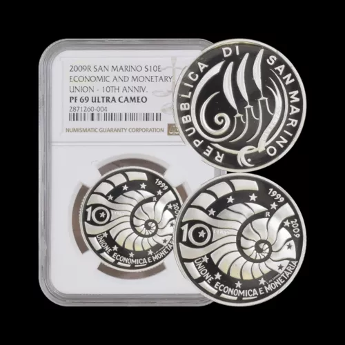 SAN MARINO. 2009, 10 Euro, Silver - NGC PF69 - Top Pop 🥇 Economic Union, RARE