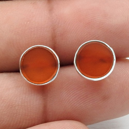 Wedding Gift For Her 925 Silver Natural Carnelian Gemstone Stud Earrings - Picture 3 of 14