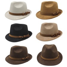 Vintage Classic Fedora Hats for Men Women Short Brim Felt Feather Hat Panama Hat