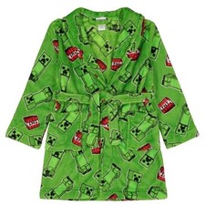 Minecraft Creeper Fleece Robe One Piece Pajamas Cover Kids Bathrobe Sz L 12/14