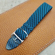Vintage 20mm Braided Perlon Black Blue Single Pass Unused 1960s Watch Strap