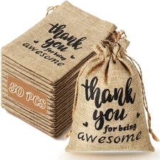 50 Pcs Thank You Burlap Gift Bags 5 x 7'' Small Jute Bags with Drawstring DIY...