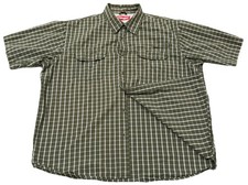 Wrangler Button Up Dress Shirt Men s XL Green Plaid Short Sleeve Collared Vented