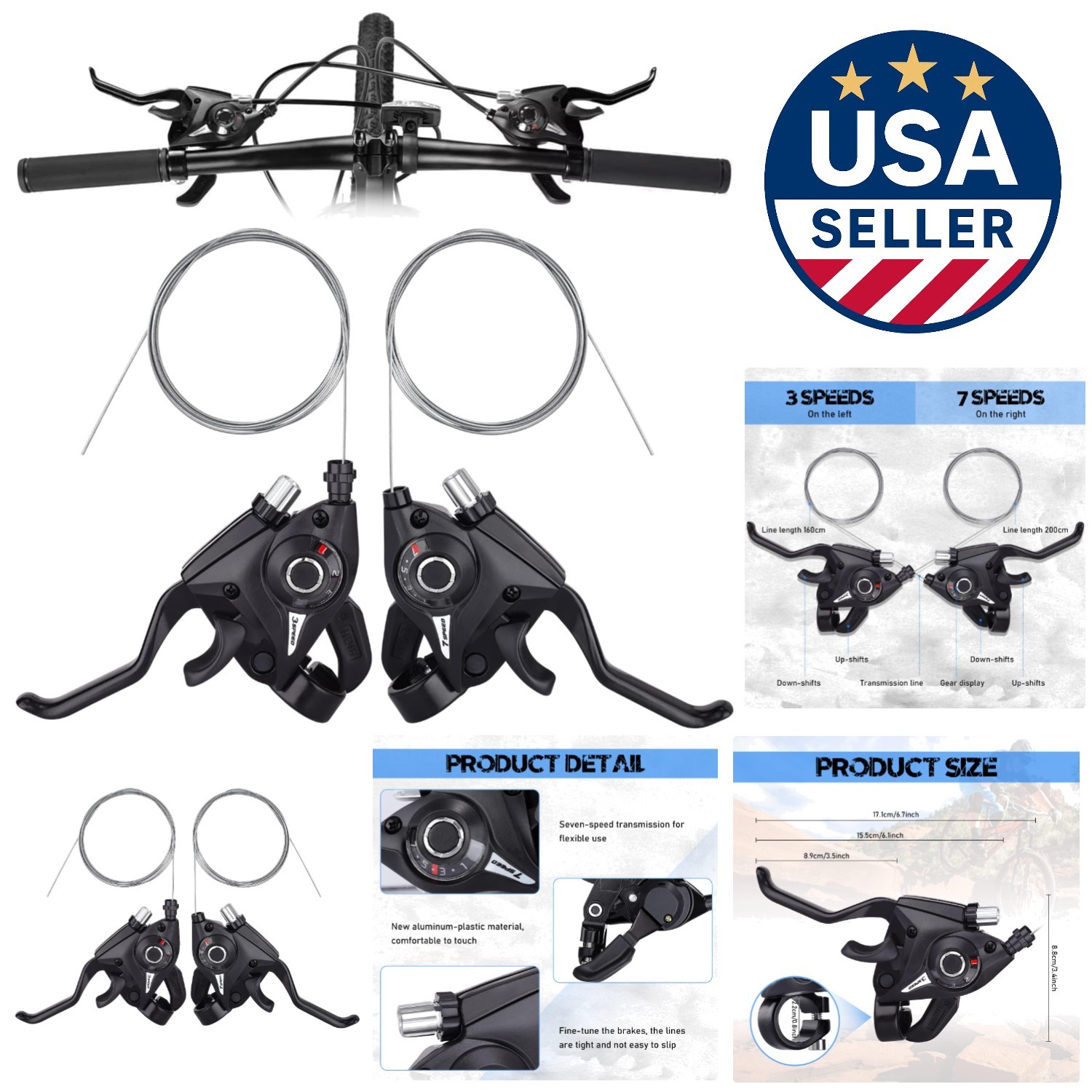 3x7 Speed Bicycle Brake Levers Shifter Set with Gear Indicat