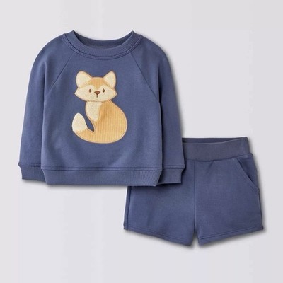 10pc Multi-Size Lot -Cloud Island Sweatshirt & Shorts Set - Blue Fox