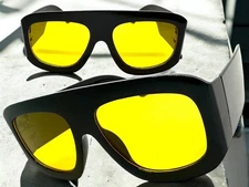 Oversized Vintage Retro Style SUNGLASSES Big Super Thick Black Frame Yellow Lens