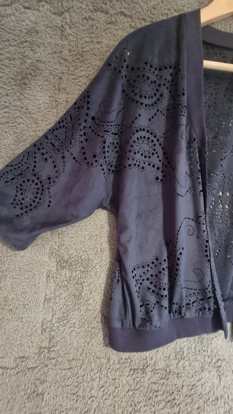 River Island Cropped Cardigan Suede Effect Cutout Cover Up Lightweight Navy UK S image 8