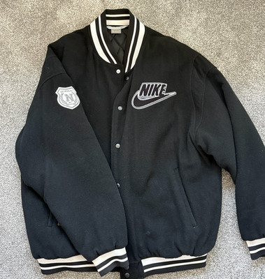 1990's NIKE Wool JACKET Varsity Quilted Bomber Black LARGE