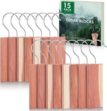 Cedar Blocks for Clothes Storage,15 Pack with Metal Hooks,100 Natura Cedars Woo