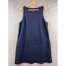 Quince Navy Blue Sleeveless Shift Dress Midi Pockets Size M Linen