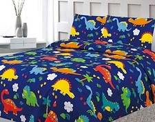 4 Piece Dinosaur Full Bed Sheets for Kids - Fitted Kids' Sheet  Pillowcase S...